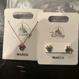 NWT Disney birthstone, March earring, and necklace